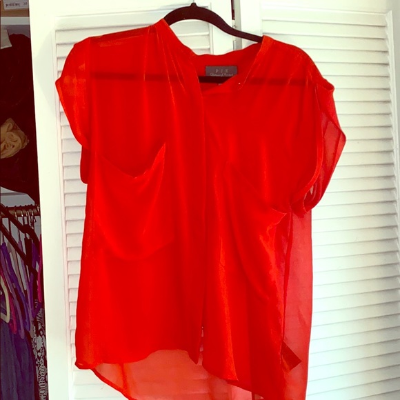 Patterson J Kincaid red silk pocket tee size small - Picture 2 of 5